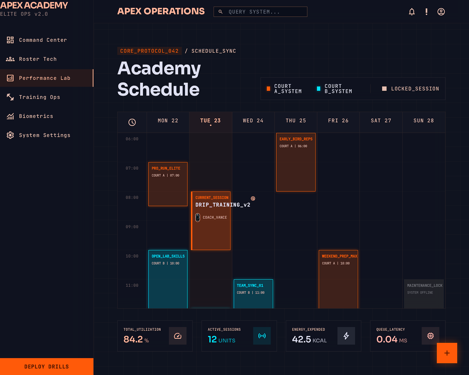 Basketball Academy Portal Court Schedule screenshot
