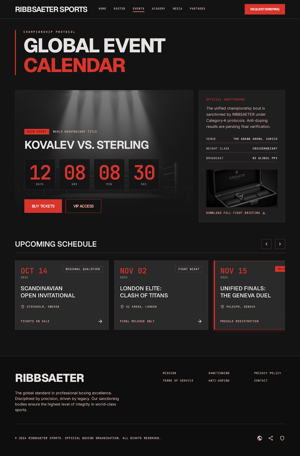 Boxing Promotion & Gym Portal Event Calendar screenshot