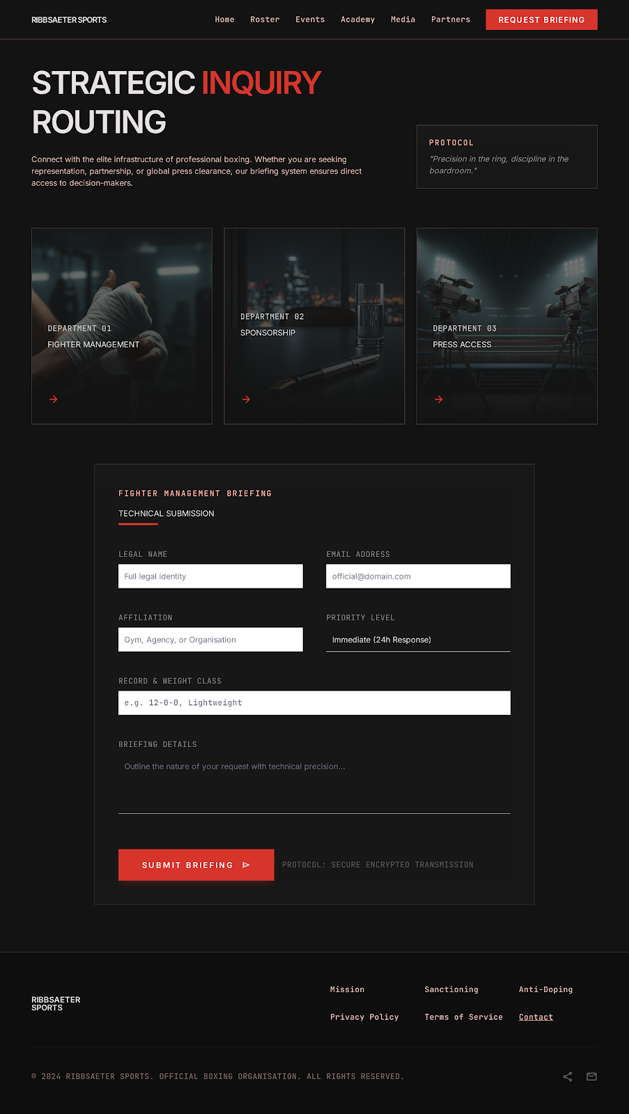 Boxing Promotion & Gym Portal Inquiry Routing screenshot
