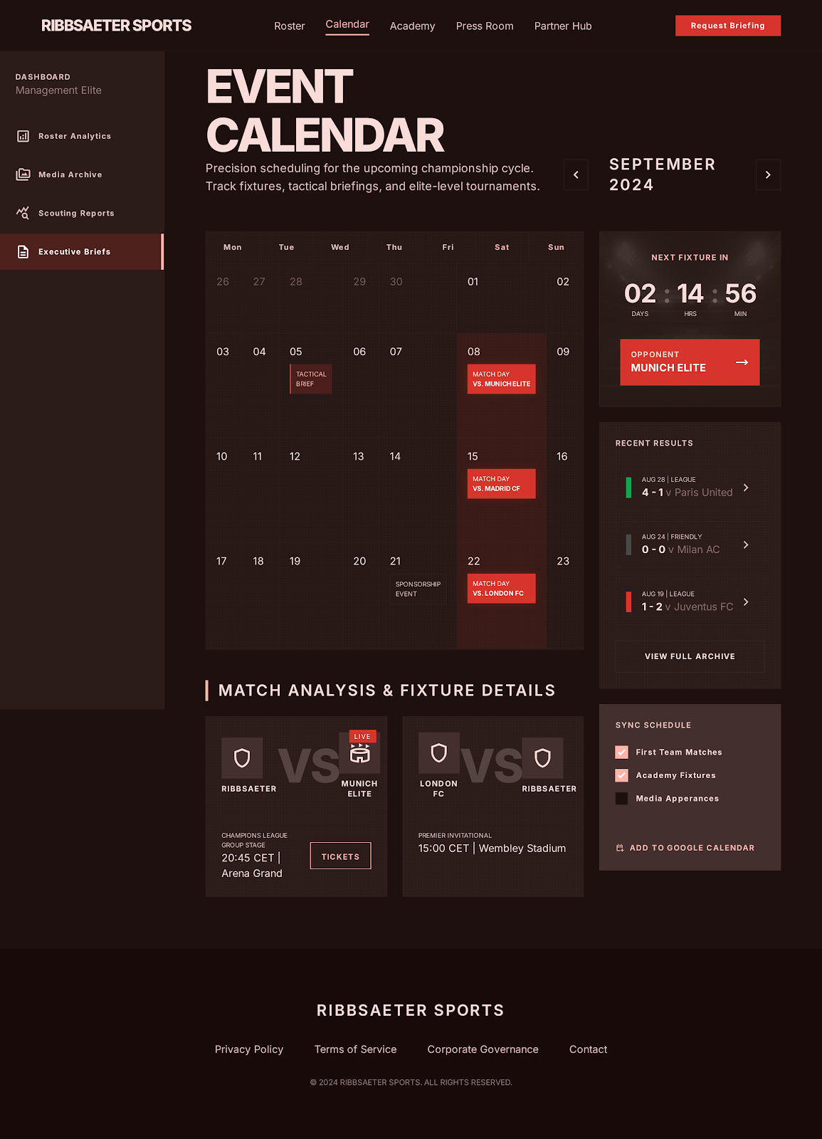 Football Executive Portal Event Calendar screenshot