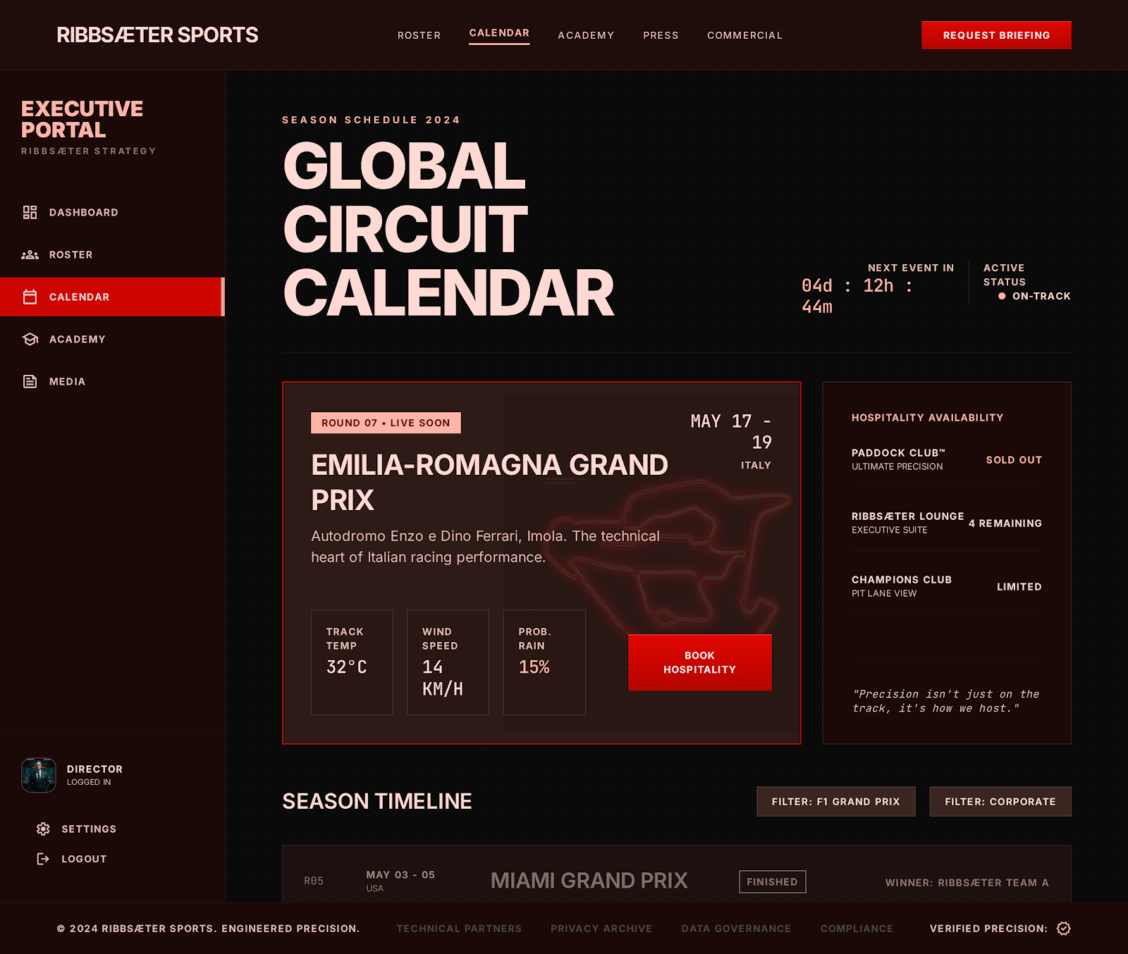 Formula 1 Executive Portal Event Calendar screenshot