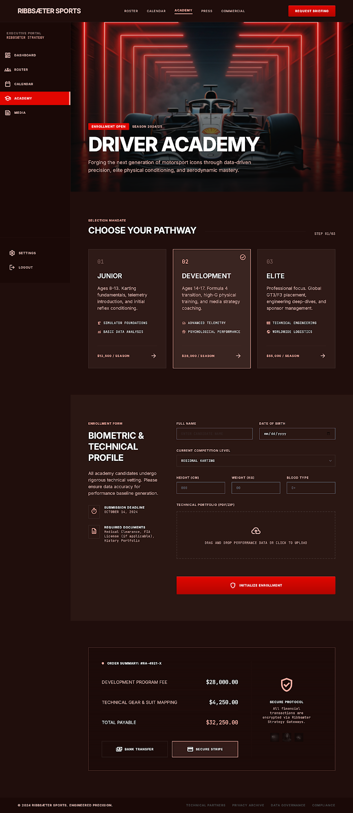 Formula 1 Executive Portal Academy Booking screenshot
