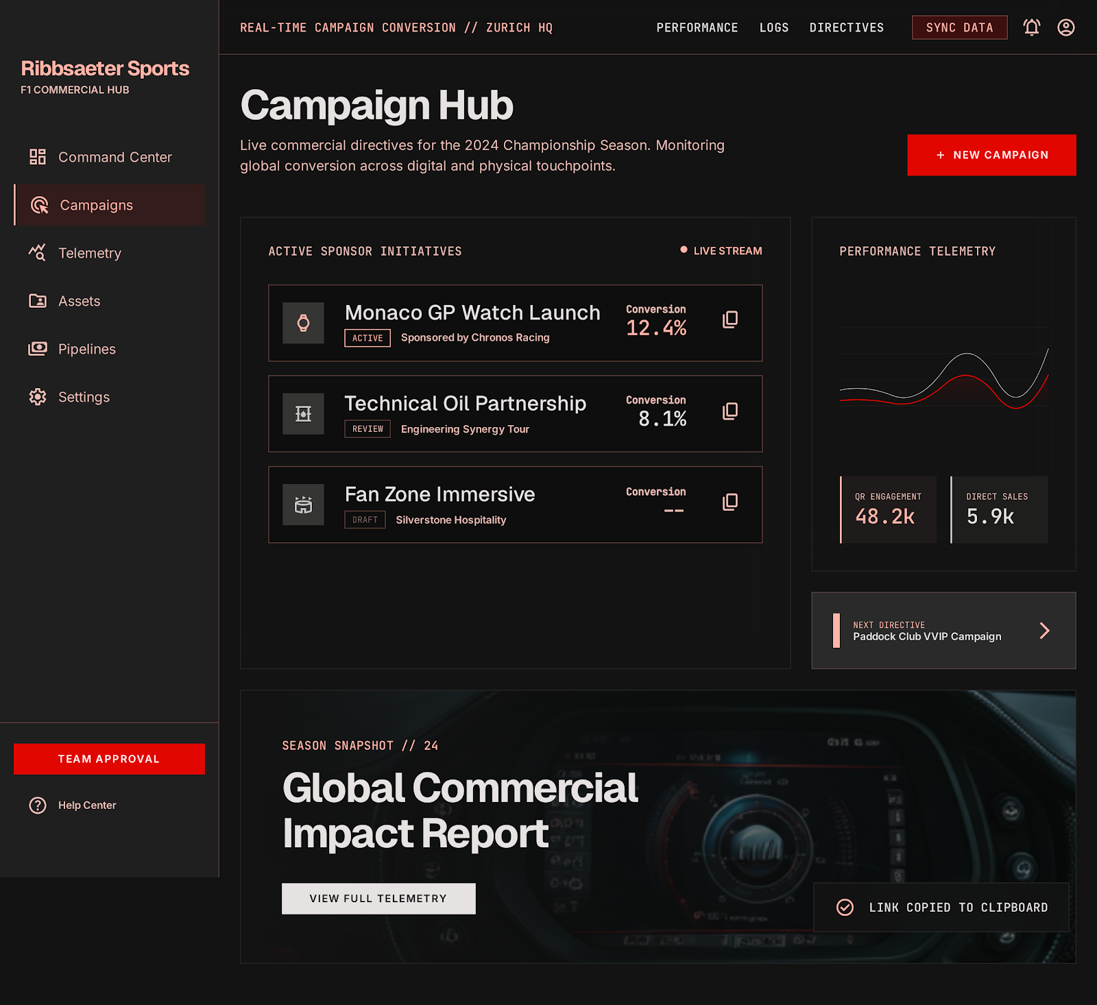 Formula 1 Sponsor Hub Campaign Manager screenshot