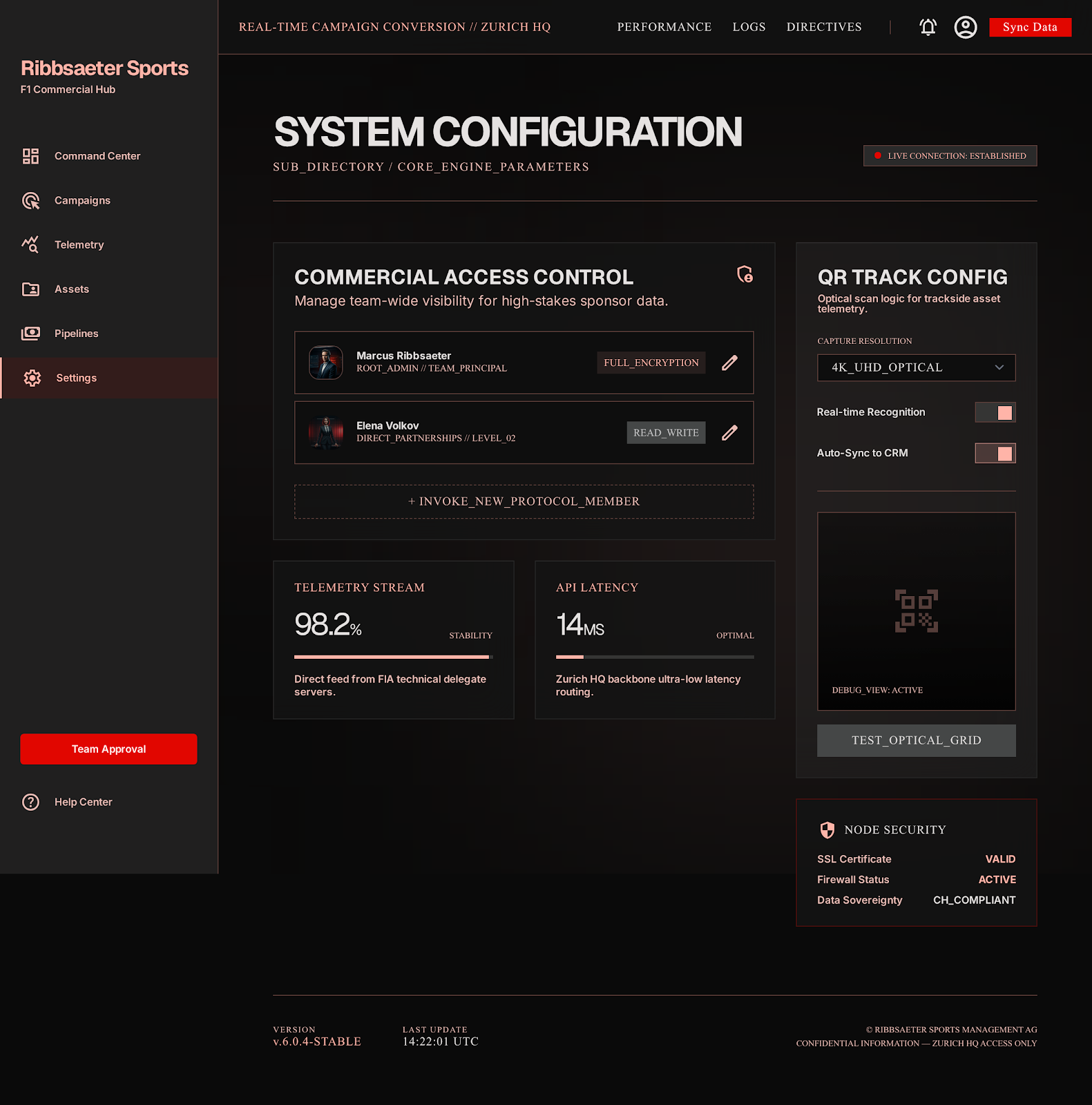 Formula 1 Sponsor Hub System Settings screenshot