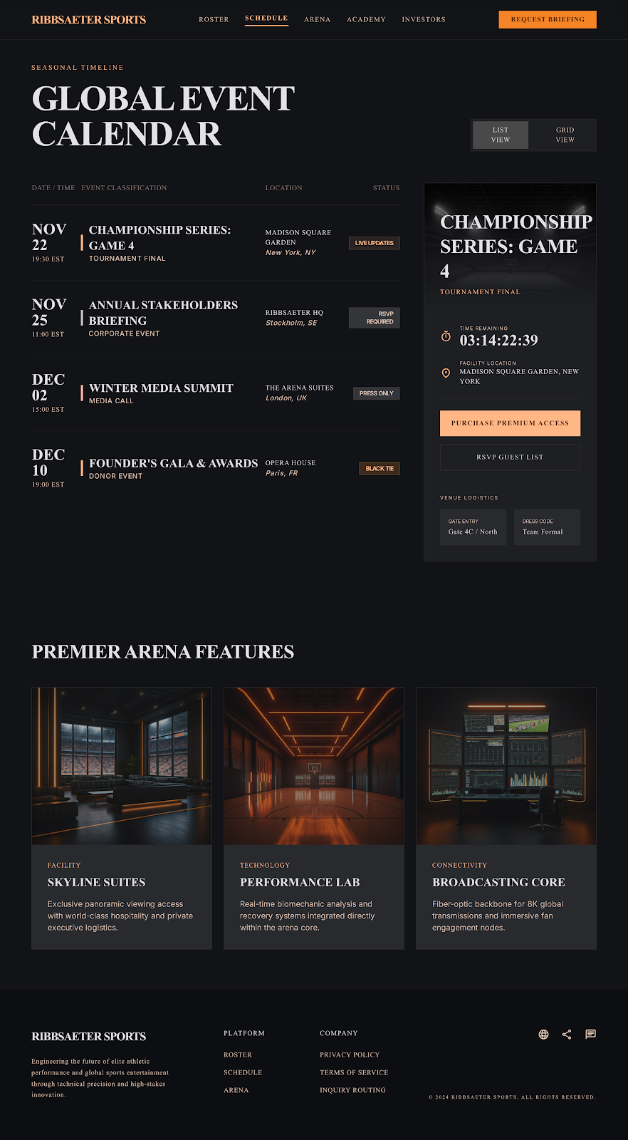 Sports Executive Portal Event Calendar screenshot