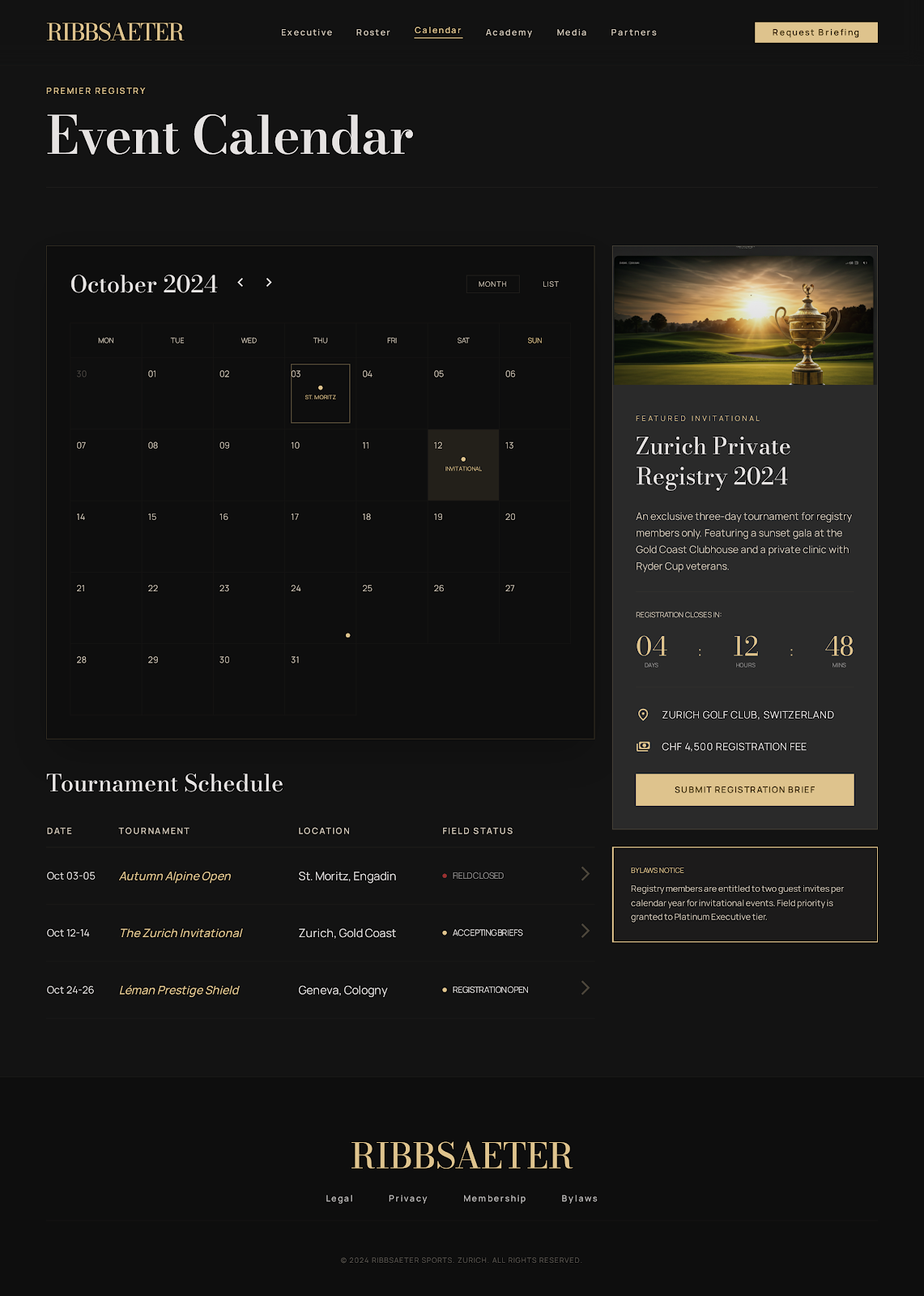 Golf Executive Portal Event Calendar screenshot
