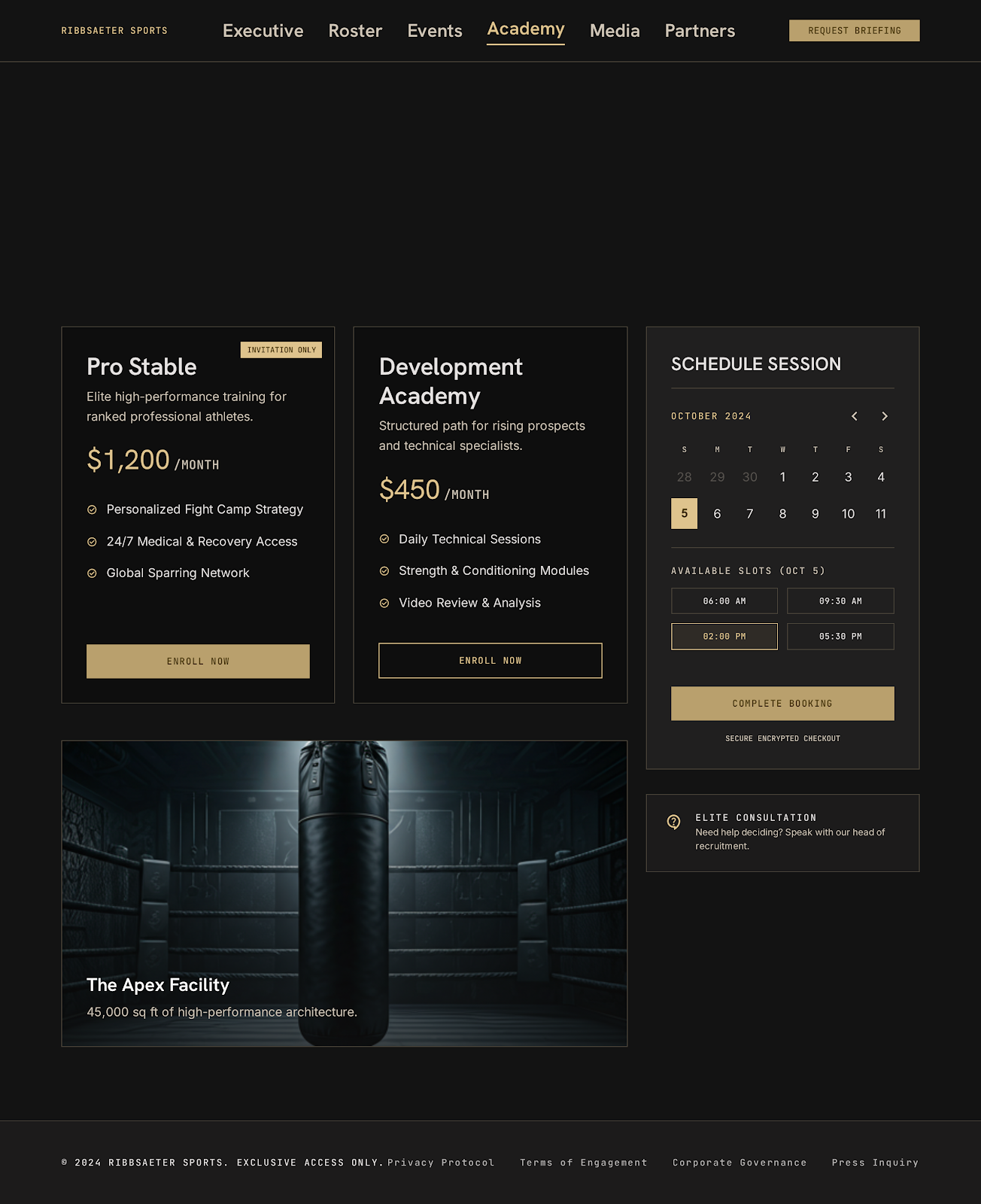 MMA Promotion & Org Portal Academy Booking screenshot