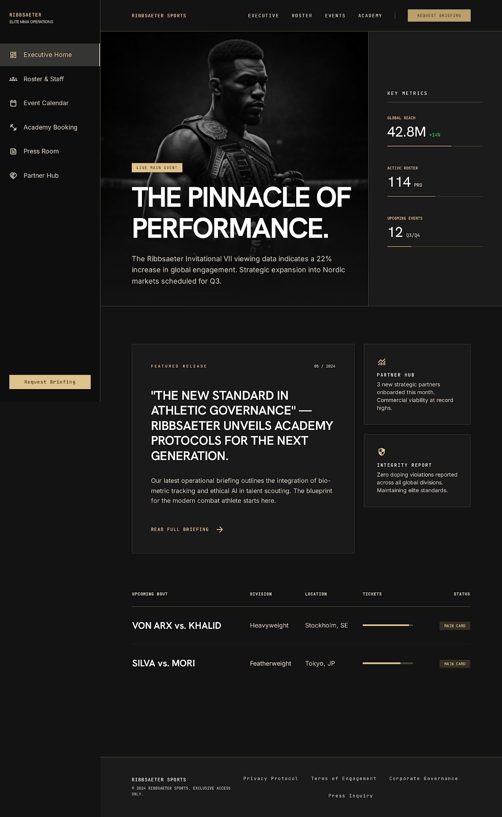 MMA Promotion & Org Portal Executive Home screenshot