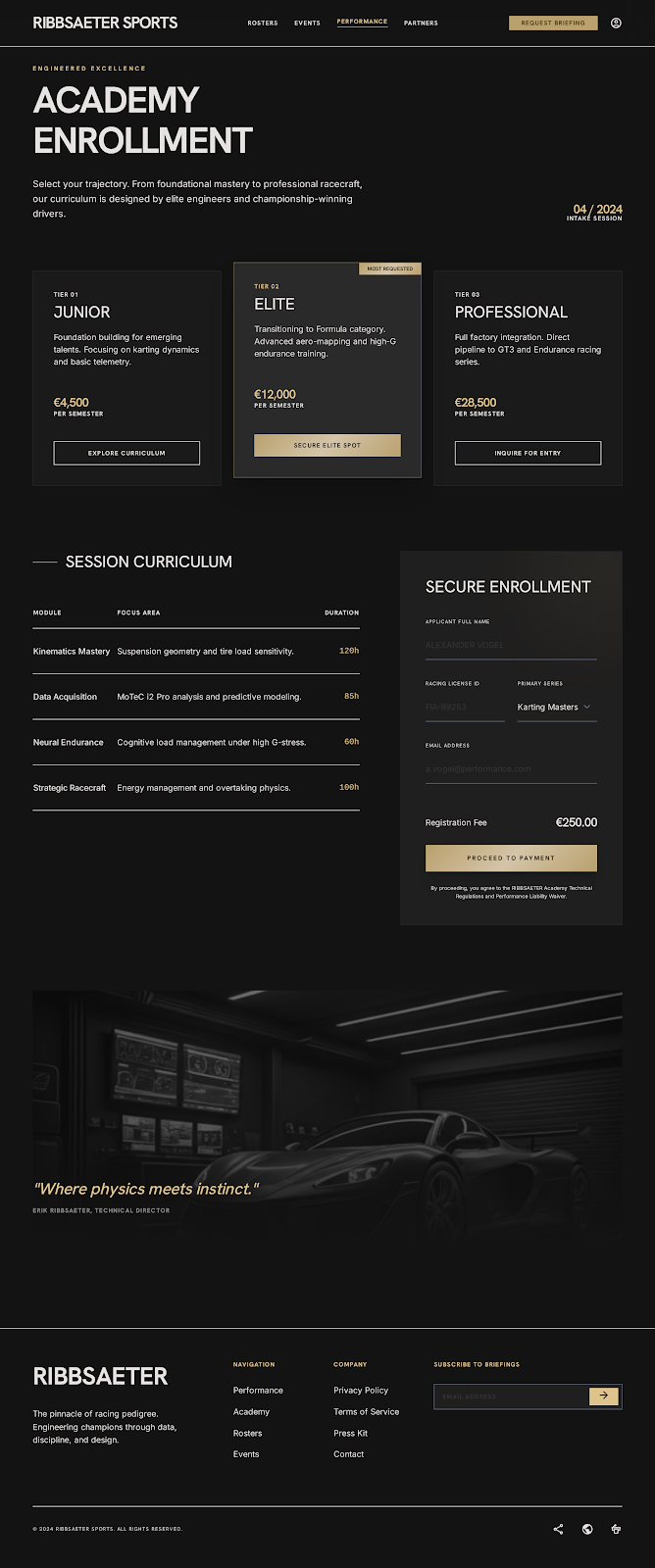 Motorsport Executive Portal Academy Booking screenshot