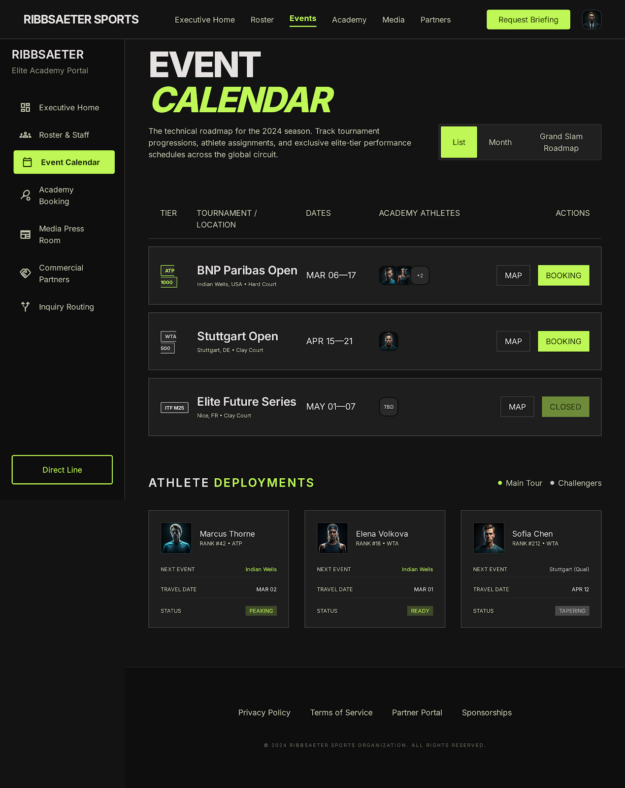 Tennis Academy Portal Event Calendar screenshot